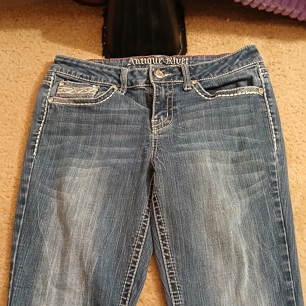Antique Rivet Blue Y2k Low Rise Skinny Jeans with Classic Fading